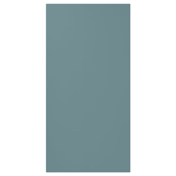 A turquoise HAVSTORP kitchen cabinet door. Its rectangular, smooth, with clean lines, and made from acrylic paint and fiberboard.