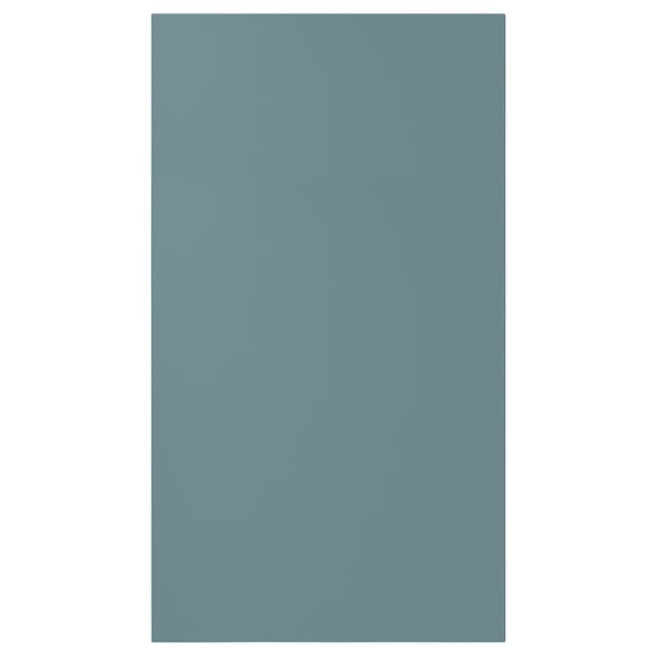A turquoise HAVSTORP kitchen cabinet. Its rectangular, smooth, and lacquered, giving it a modern look.