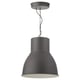 Option: HEKTAR pendant lamp, grey, sleek industrial design, large dome shade, hangs by chain.