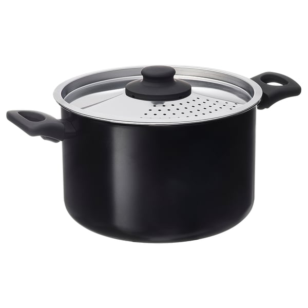 Non-stick, lightweight pots with silver lid & handles, ideal for cooking.