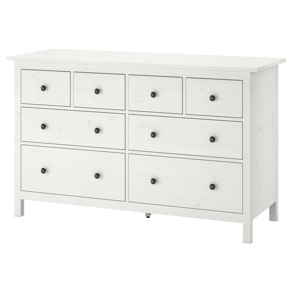 White wooden HEMNES dresser, 6 drawers, classic style.