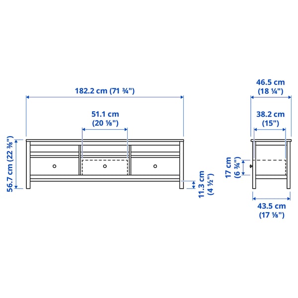 Illustration with measurements for the product: HEMNES.