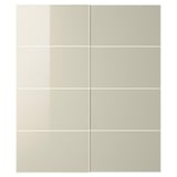 HOKKSUND high-gloss sliding door panel set in beige, 4 fiberboard panels with aluminum rail.