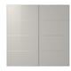 Option: HOKKSUND wardrobe, grey glossy panels. Four-square design, sleek aluminum frame.
