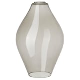 Elegant, teardrop-shaped, frosted white glass vase.