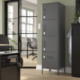 Black IDÅSEN metal locker in office, beside desk/chair.