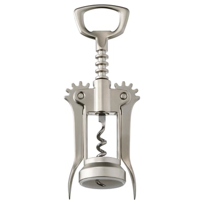 The IDEALISK stainless steel corkscrew with bottle opener handle, featuring levers for efficient use.