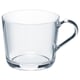 IKEA 365+ tempered glass mug, clear and durable, simple round shape with ergonomic handle, hot/cold safe, dishwasher/microwave safe.