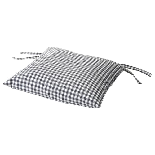 INNA chequered chair cushion, grey and white, square shape, tie details, cotton.