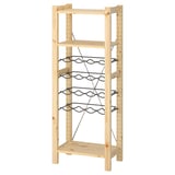 IVAR pine storage unit with metal wine racks, natural wood, rectangular shape.