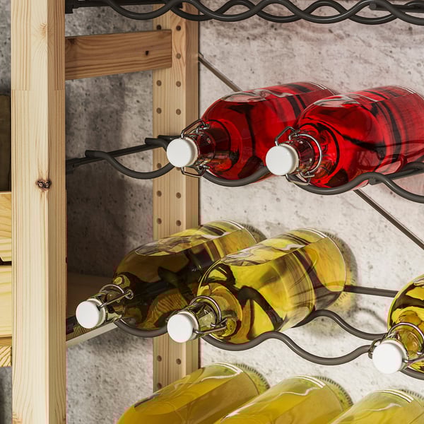 IVAR 3 sections/corner, with bottle racks/pine, 103/144x30x179 cm