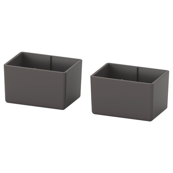 Two gray square-shaped plastic bins, clean and empty, simple design.