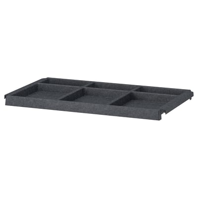 An IVAR gray rectangular felt shelf with compartments. It is made of polyester and steel, featuring a simple and functional design.