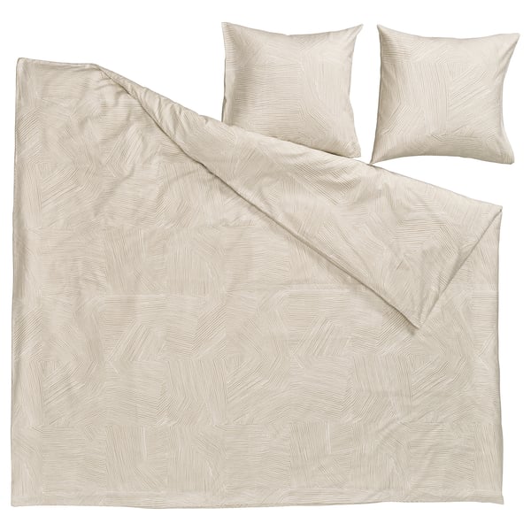 JÄRNTRÄD bed set, light beige, geometric lines, soft cotton.