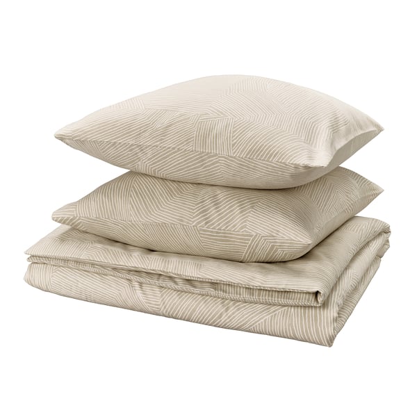 JÄRNTRÄD bedding set, beige, recycled cotton, wavy lines design.