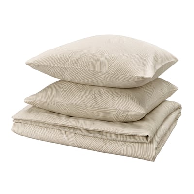 JÄRNTRÄD bedding set, beige, recycled cotton, wavy lines design.