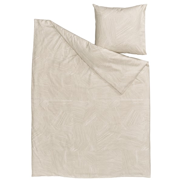 JÄRNTRÄD bedding in beige with abstract pattern, made from recycled cotton.