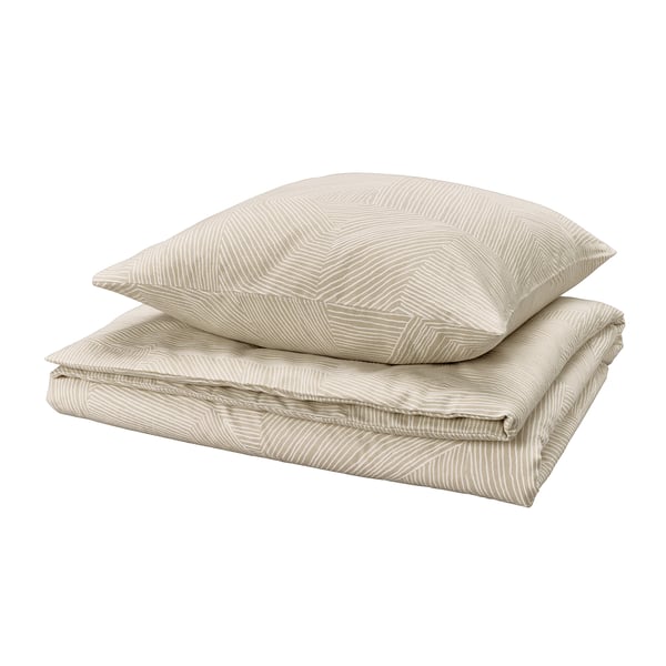 JÄRNTRÄD bedding set, beige, recycled cotton, wavy pattern.