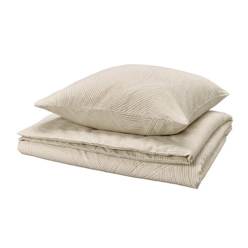 JÄRNTRÄD bedding set, beige, recycled cotton, wavy pattern.