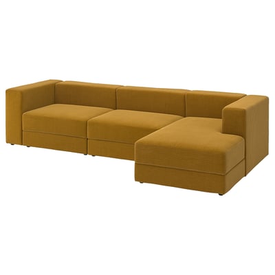 JÄTTEBO 4-seat mod sofa w chaise longue, right/Samsala yellow-brown