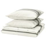 JÄTTEFRÄKEN bedding set, off-white with grey stripes, cotton and polyester, folded neatly.
