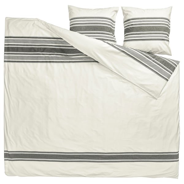 JÄTTEFRÄKEN Duvet cover and 2 pillowcases, white/dark grey, 240x220/80x80 cm