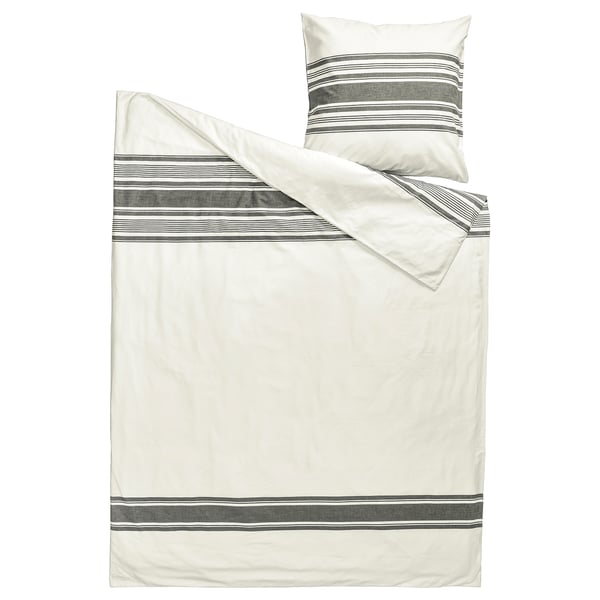 JÄTTEFRÄKEN Duvet cover and pillowcase, white/dark grey, 140x200/80x80 cm
