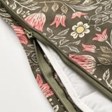 Floral duvet with zipper; high thread count for durability.