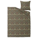 KÄRRDUNÖRT bedding set: dark green, floral pattern, cotton/lyocell, rectangular duvet, square pillow.