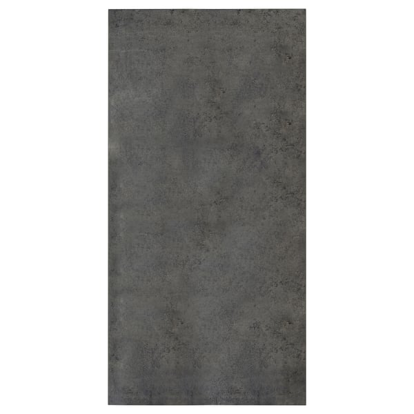 A dark grey KALHYTTAN panel with a concrete texture, made of laminate and particleboard, in a sleek rectangular shape and industrial design.