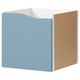 Calming blue KALLAX cube storage with white sides, fibreglass, rectangular.