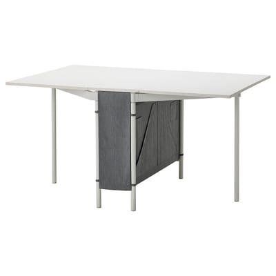 KALLHÄLL white drop-leaf table with gray storage.