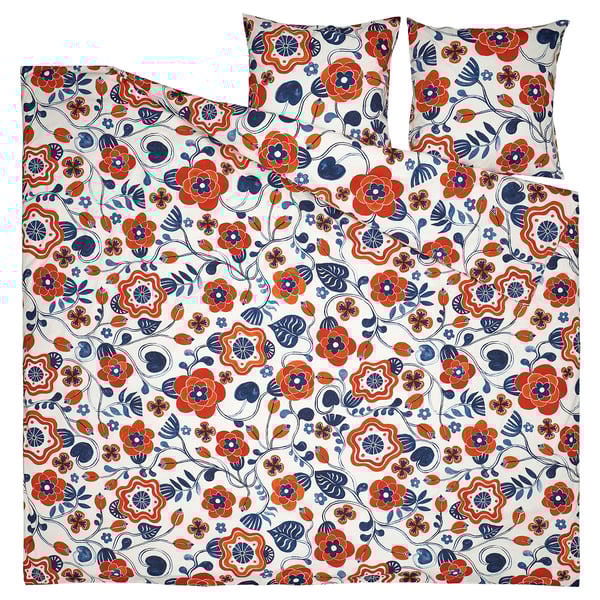 KANONVISKA duvet set, floral red & blue, soft cotton-blend, square shape, charming patterns.