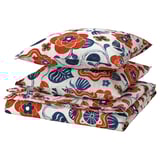 KANONVISKA bedding set: white with red and blue floral print, soft cotton/viscose, square pillows.