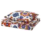 KANONVISKA duvet set: white with orange, blue floral print, cotton/viscose, soft, hand-painted nature design.
