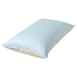 Blue pillow protector with beige edge, rectangular, smooth surface for cool sleep.