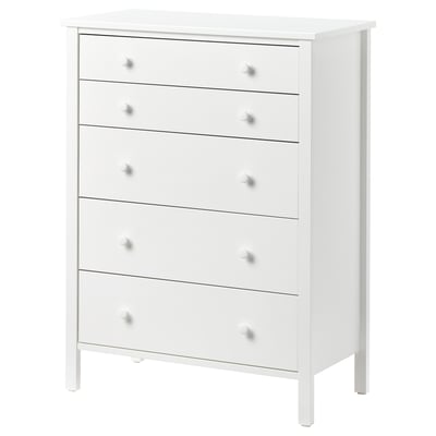 KILBERGET white chest, five drawers, simple design, safe with wall anchoring.