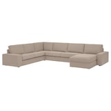 KIVIK sectional sofa, beige, l-shaped, soft fabric, deep cushions, long armrests.