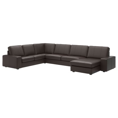 Black KIVIK sectional sofa, deep seats, low arms, leather & fabric.