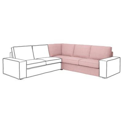 Line drawing of a pink l-shaped KIVIK sectional sofa with square arms and removable covers.