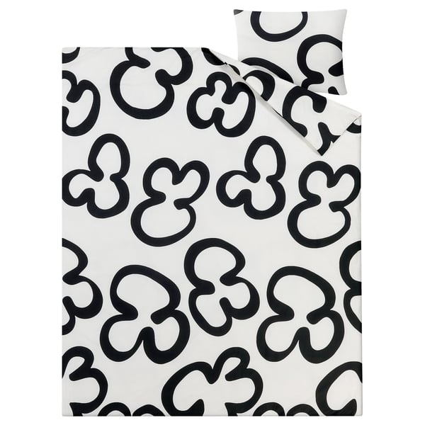 KLIPPBRÄCKA duvet cover: black/white floral pattern, rectangular, cotton/viscose.