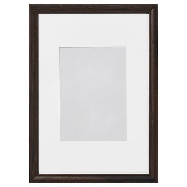 KLOTKÖRSBÄR dark brown photo frame with white mat, wooden look, vertical or horizontal.