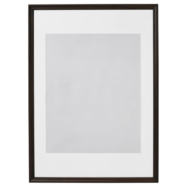 Black KLOTKÖRSBÄR photo frame, rectangular, simple design, wooden look, plastic front protection.