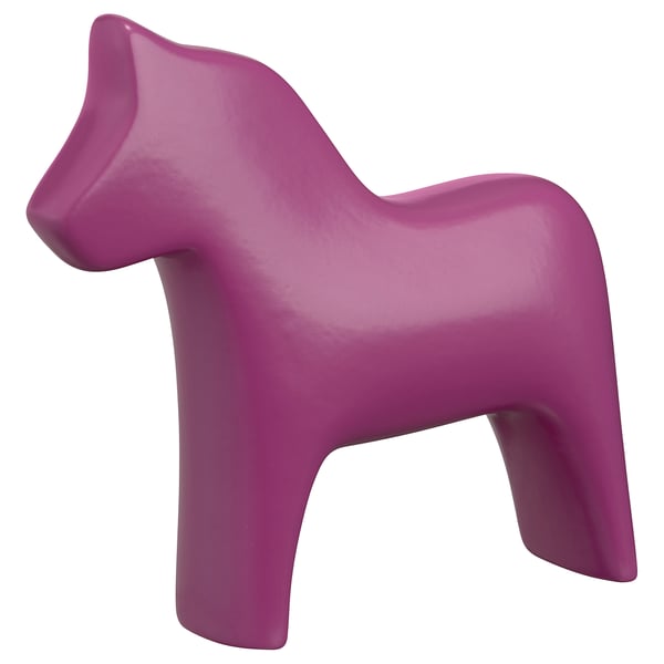 Bright purple ceramic dala horse figurine, modern design, smooth surface, standing on four legs.