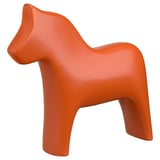 Bright orange ceramic dala horse figurine, smooth design, stylized shape.