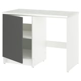 KNOXHULT white base kitchen unit with gray door, marble effect top. Modern, rectangular, open storage design.