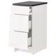 White KNOXHULT modular kitchen cabinet with three drawers and dark grey countertop.