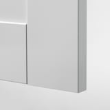Modern kitchen cabinet close-up, smooth white finish, clean edges.