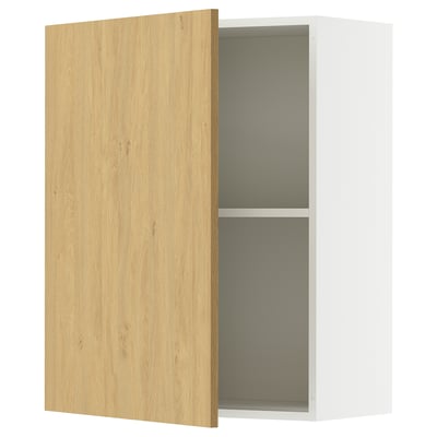 KNOXHULT wall cabinet, oak effect, white interior, adjustable shelf, left/right door, white, rectangular.