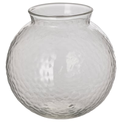 KONSTFULL vase, clear, round, textured glass, handcrafted.